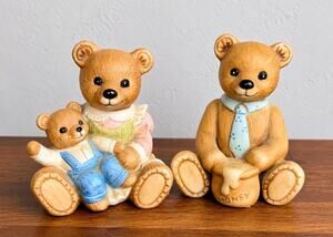 Vintage HOMCO Teddy Bear Figurines Set: Mama Bear, Honey Pot (Pair)